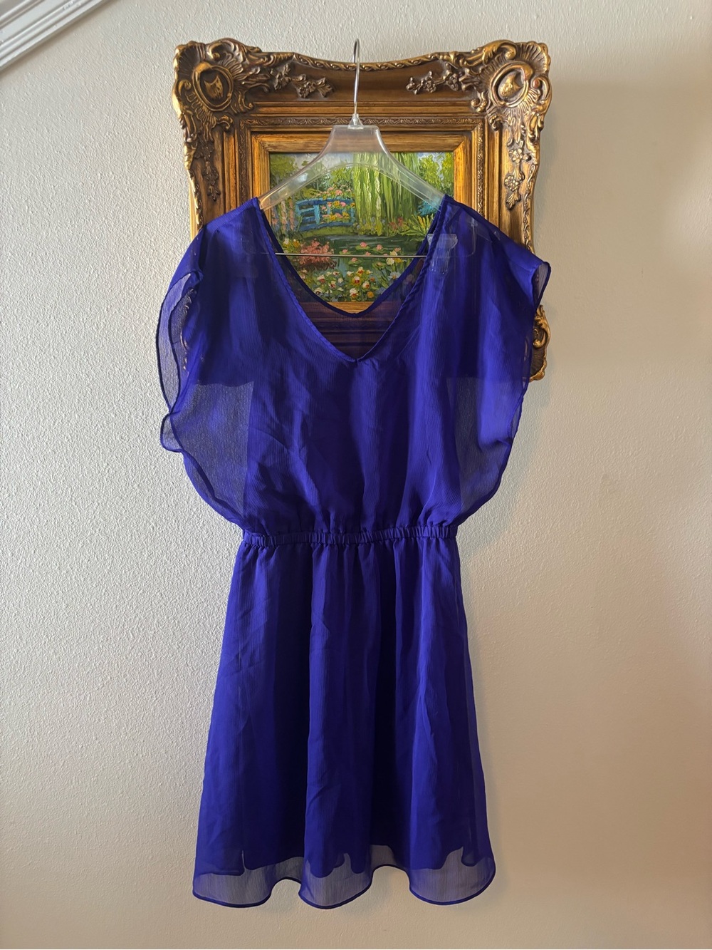 Express Royal Blue Chiffon Flutter Sleeve Mini Dress